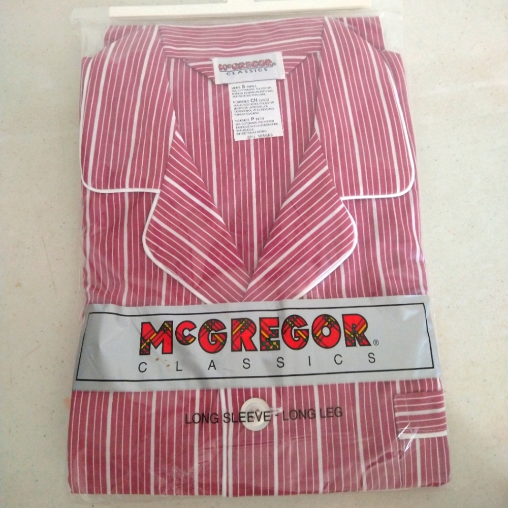 Vintage 1980's  Mc Gregor Classics Pajama Set Shirt and Pants Size  Small NWT